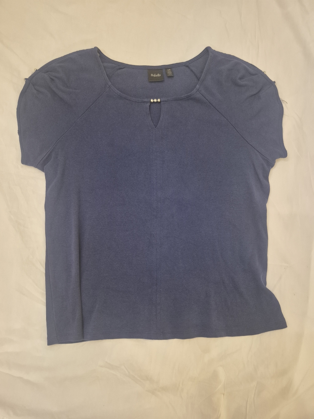 Rafaella Navy Short Sleeve Top with Pearl Accent